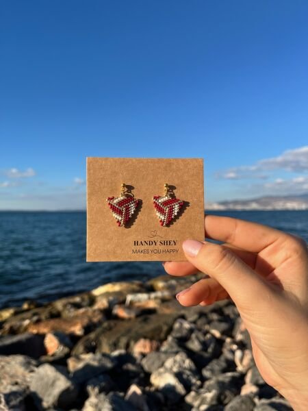 Yön Oyunu - Miyuki Boncuk Küpe | El Yapımı | Çelik Aparatlı Bordo