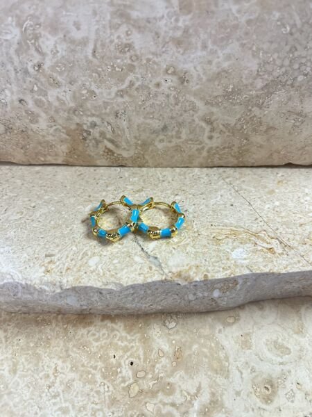 Çelik Küpe | 316L Paslanmaz Çelik | Mavi/Beyaz Renk | Suya Dayanıklı