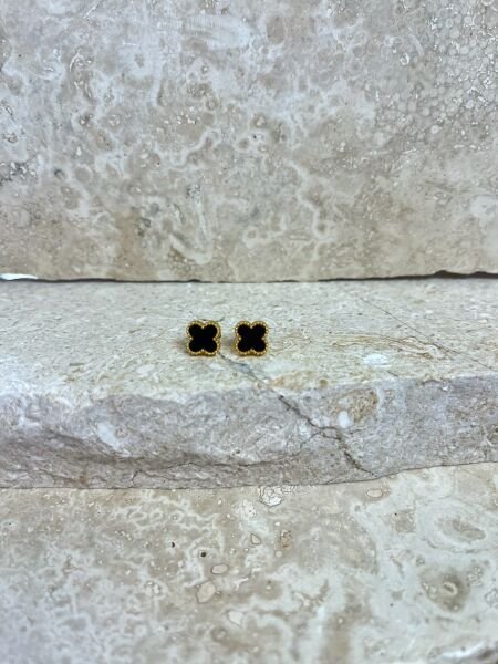 Çelik Küpe | 316L Paslanmaz Çelik | Gold-Siyah/Beyaz Renk | Suya Dayanıklı