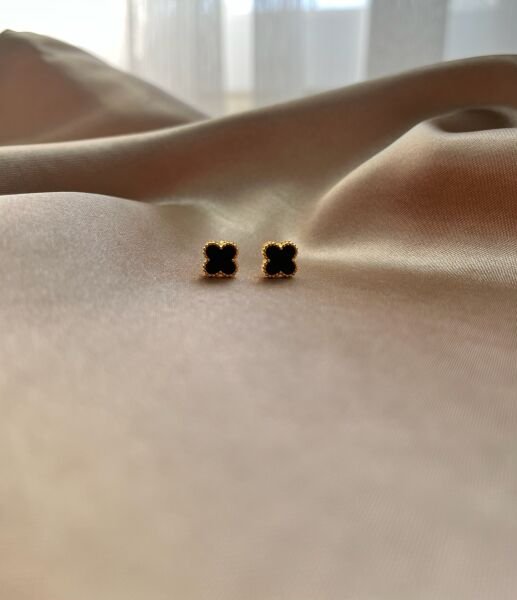 Çelik Küpe | 316L Paslanmaz Çelik | Gold-Siyah/Beyaz Renk | Suya Dayanıklı