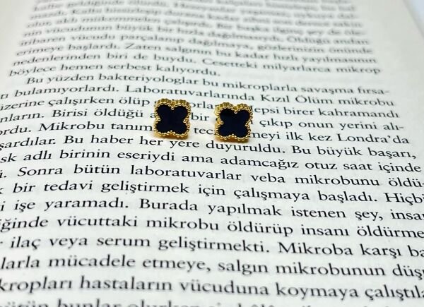 Çelik Küpe | 316L Paslanmaz Çelik | Gold-Siyah/Beyaz Renk | Suya Dayanıklı Siyah