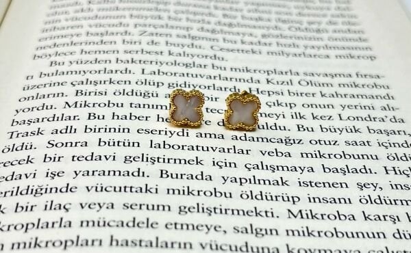 Çelik Küpe | 316L Paslanmaz Çelik | Gold-Siyah/Beyaz Renk | Suya Dayanıklı Beyaz