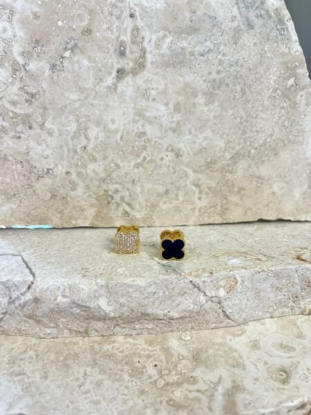 Çelik Küpe | 316L Paslanmaz Çelik | Gold-Siyah/Beyaz Renk | Suya Dayanıklı