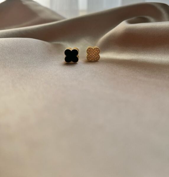 Çelik Küpe | 316L Paslanmaz Çelik | Gold-Siyah/Beyaz Renk | Suya Dayanıklı