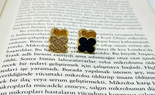Çelik Küpe | 316L Paslanmaz Çelik | Gold-Siyah/Beyaz Renk | Suya Dayanıklı Siyah