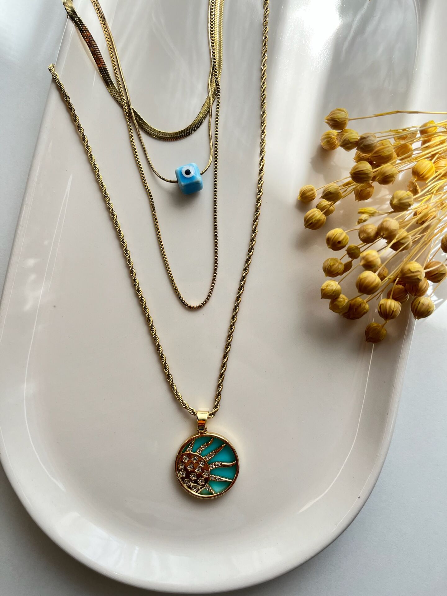 Çelik Kolye | 316L Paslanmaz Çelik | Gold Renk | 4'lü Set | Suya Dayanıklı