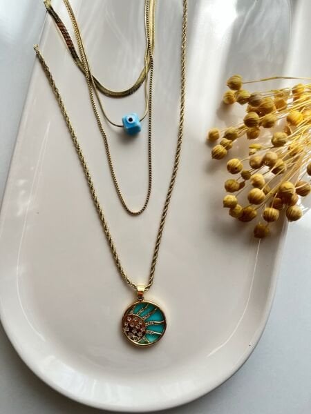 Çelik Kolye | 316L Paslanmaz Çelik | Gold Renk | 4'lü Set | Suya Dayanıklı