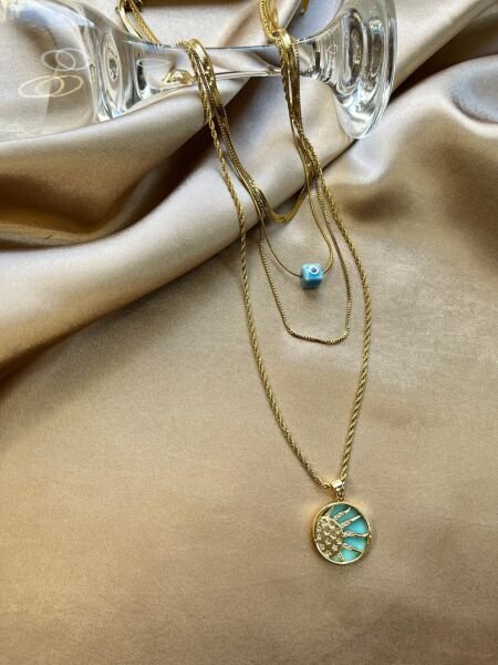 Çelik Kolye | 316L Paslanmaz Çelik | Gold Renk | 4'lü Set | Suya Dayanıklı