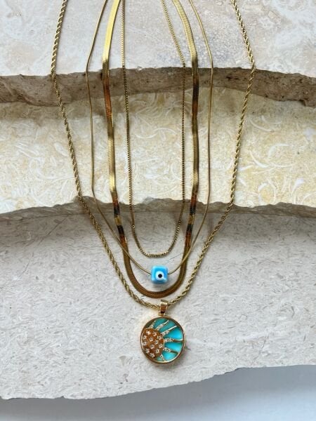 Çelik Kolye | 316L Paslanmaz Çelik | Gold Renk | 4'lü Set | Suya Dayanıklı