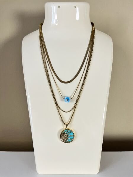 Çelik Kolye | 316L Paslanmaz Çelik | Gold Renk | 4'lü Set | Suya Dayanıklı