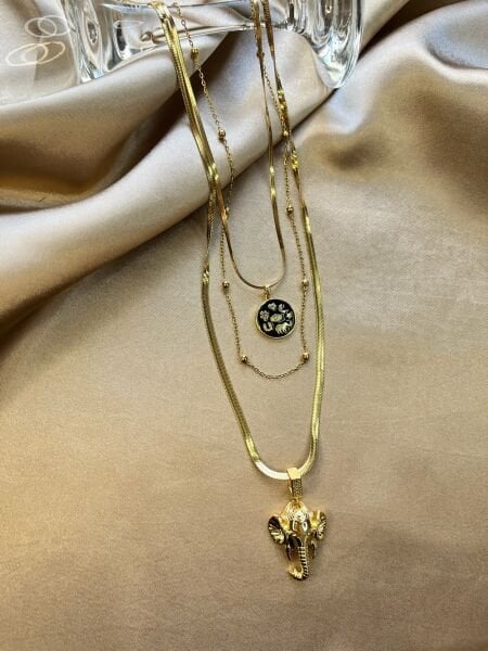 Çelik Kolye | 316L Paslanmaz Çelik | Gold Renk | 3'lü Set | Suya Dayanıklı