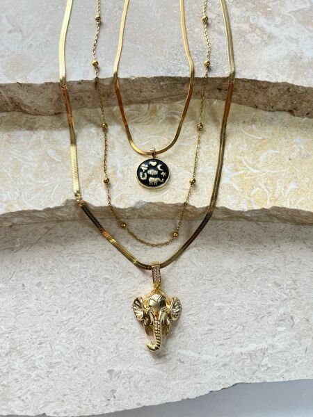 Çelik Kolye | 316L Paslanmaz Çelik | Gold Renk | 3'lü Set | Suya Dayanıklı