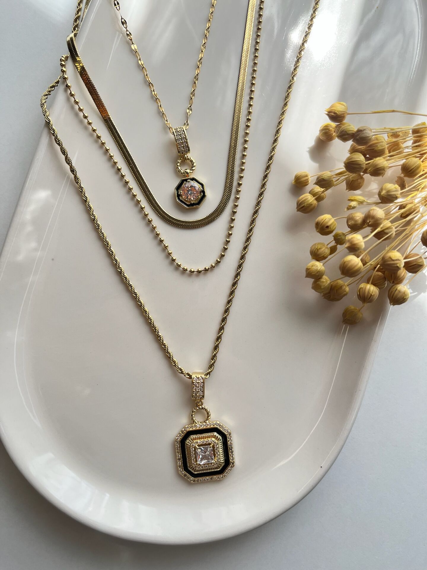 Çelik Kolye | 316L Paslanmaz Çelik | Gold Renk | 4'lü Set | Suya Dayanıklı