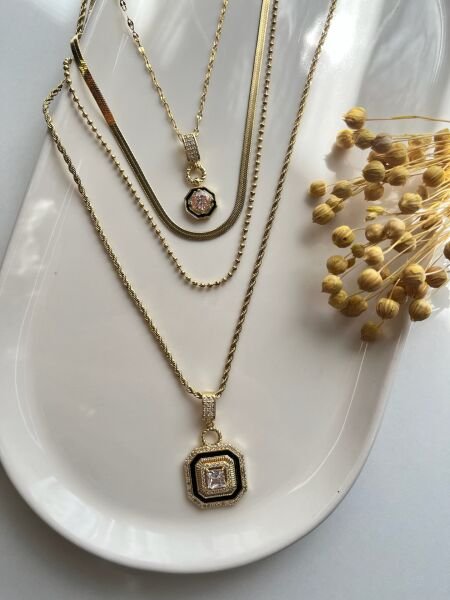 Çelik Kolye | 316L Paslanmaz Çelik | Gold Renk | 4'lü Set | Suya Dayanıklı