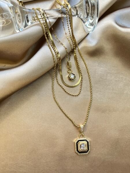 Çelik Kolye | 316L Paslanmaz Çelik | Gold Renk | 4'lü Set | Suya Dayanıklı