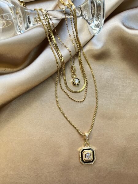 Çelik Kolye | 316L Paslanmaz Çelik | Gold Renk | 4'lü Set | Suya Dayanıklı