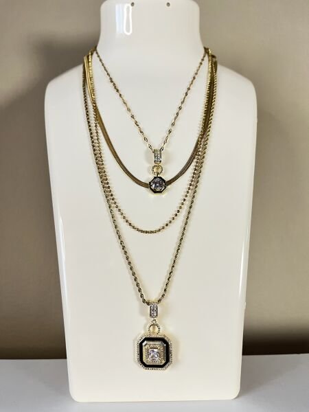 Çelik Kolye | 316L Paslanmaz Çelik | Gold Renk | 4'lü Set | Suya Dayanıklı