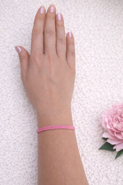 Miyuki Minimal Düz Renk Bileklik | El Yapımı | Ayarlanabilir Pembe