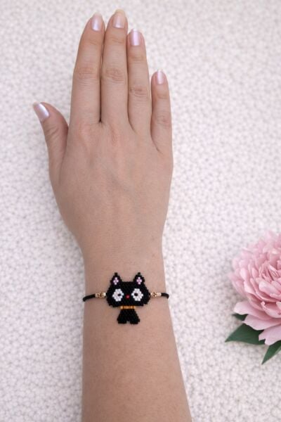 Miyuki Kedi Figürlü İp Bileklik | El Yapımı | Ayarlanabilir