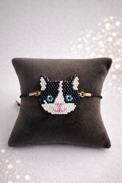 Miyuki Kedi Figürlü İp Bileklik | El Yapımı | Ayarlanabilir