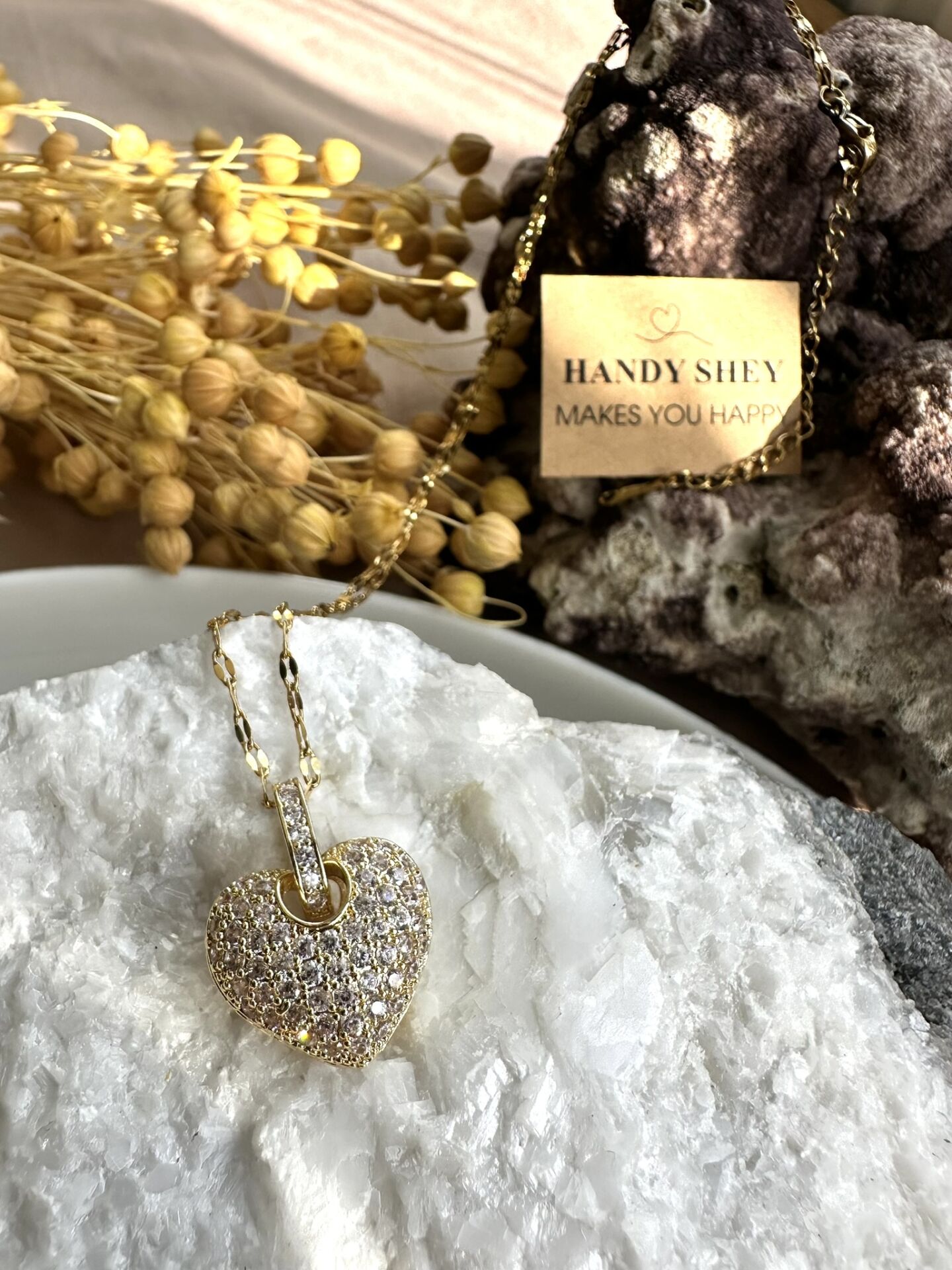 Taşlı Kalp Çelik Kolye | 316L Paslanmaz Çelik | Gold/Silver Renk | Suya Dayanıklı