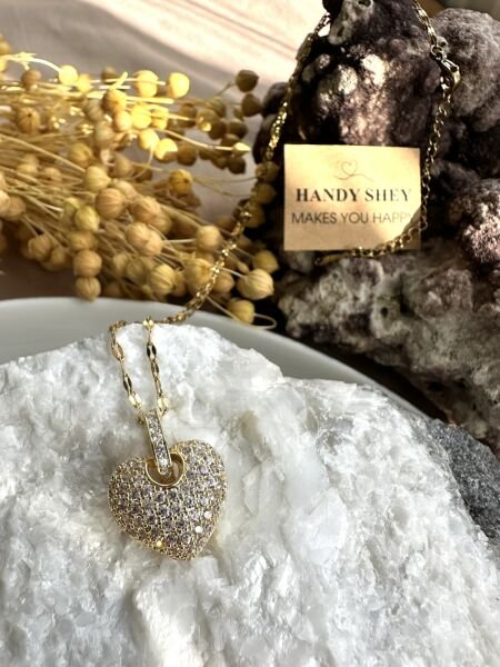 Taşlı Kalp Çelik Kolye | 316L Paslanmaz Çelik | Gold/Silver Renk | Suya Dayanıklı