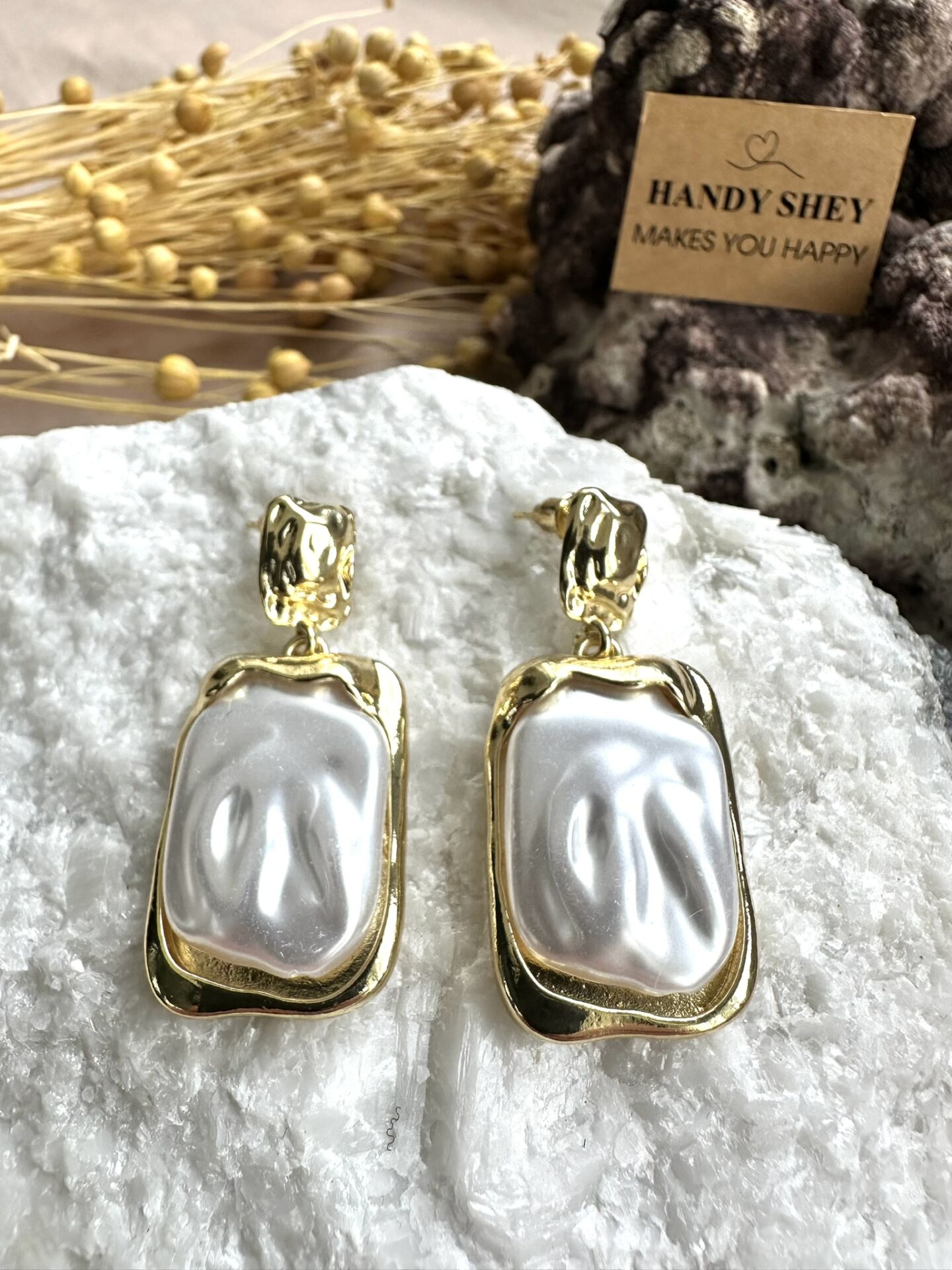Modern Tasarım Küpe | Trend Model - Yazlık Stil - Gold-Krem Renk