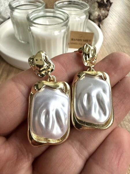 Modern Tasarım Küpe | Trend Model - Yazlık Stil - Gold-Krem Renk