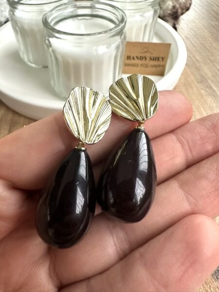 Modern Tasarım Küpe | Trend Model - Yazlık Stil - Gold Renk Siyah