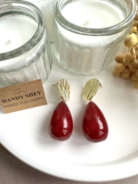 Modern Tasarım Küpe | Trend Model - Yazlık Stil - Gold Renk Bordo