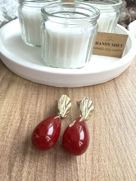 Modern Tasarım Küpe | Trend Model - Yazlık Stil - Gold Renk Bordo