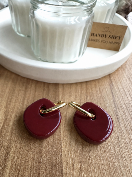 Modern Tasarım Küpe | Trend Model - Yazlık Stil - Gold Renk Bordo