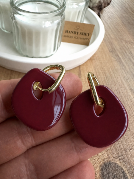 Modern Tasarım Küpe | Trend Model - Yazlık Stil - Gold Renk Bordo