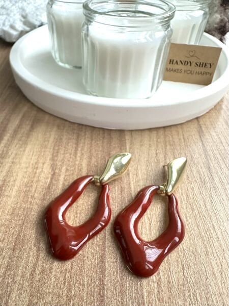 Modern Tasarım Küpe | Trend Model - Yazlık Stil - Gold/Bordo Renk