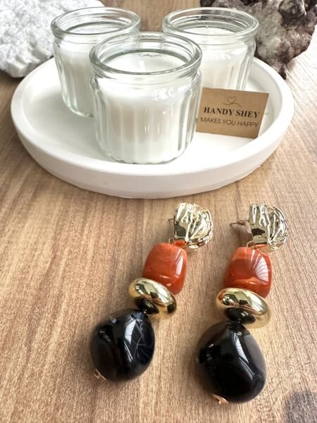 Modern Tasarım Küpe | Trend Model - Yazlık Stil - Gold Renk Siyah