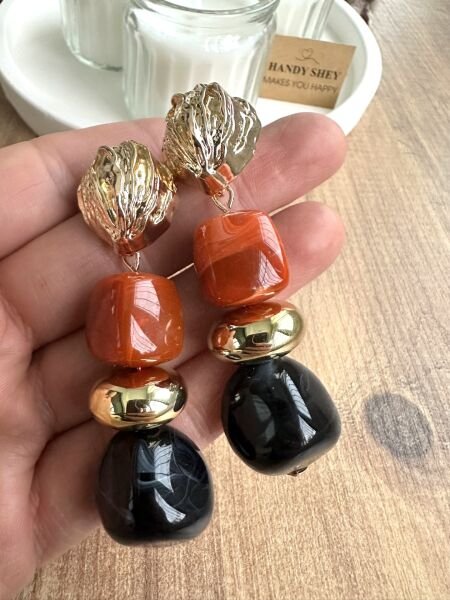 Modern Tasarım Küpe | Trend Model - Yazlık Stil - Gold Renk Siyah