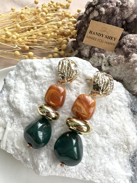 Modern Tasarım Küpe | Trend Model - Yazlık Stil - Gold Renk Yeşil
