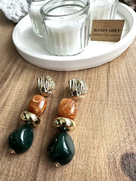 Modern Tasarım Küpe | Trend Model - Yazlık Stil - Gold Renk Yeşil