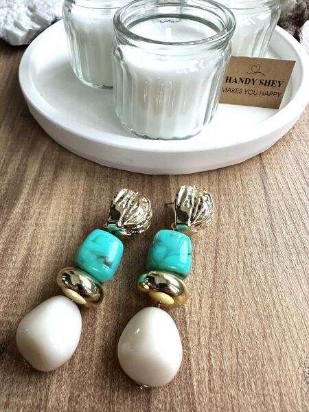 Modern Tasarım Küpe | Trend Model - Yazlık Stil - Gold Renk Beyaz