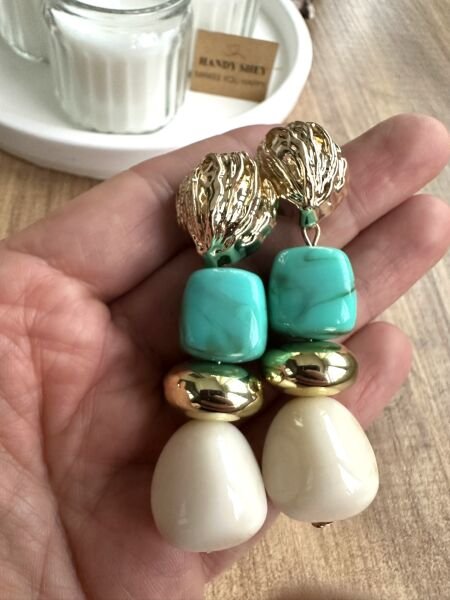 Modern Tasarım Küpe | Trend Model - Yazlık Stil - Gold Renk Beyaz
