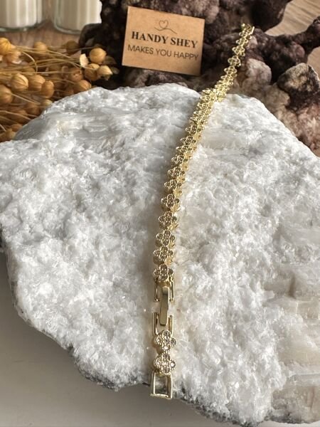 Gold Taşlı Yonca Premium Kaplama Bileklik | VIP Özel Seri | Xuping Tarzı Işıltı