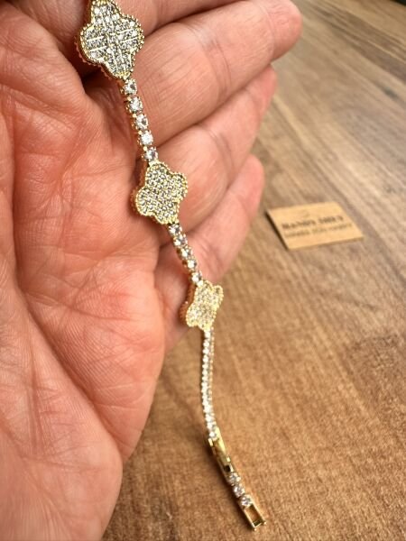 3'lü Yonca Premium Altın Kaplama Bileklik | VIP Özel Seri | Xuping Tarzı Işıltı | Gold Renk