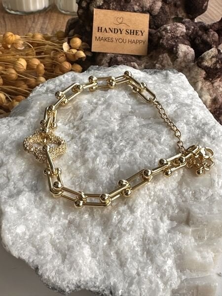 Yonca Detay Çelik Bileklik | 316L Paslanmaz Çelik | Gold Renk | Suya Dayanıklı
