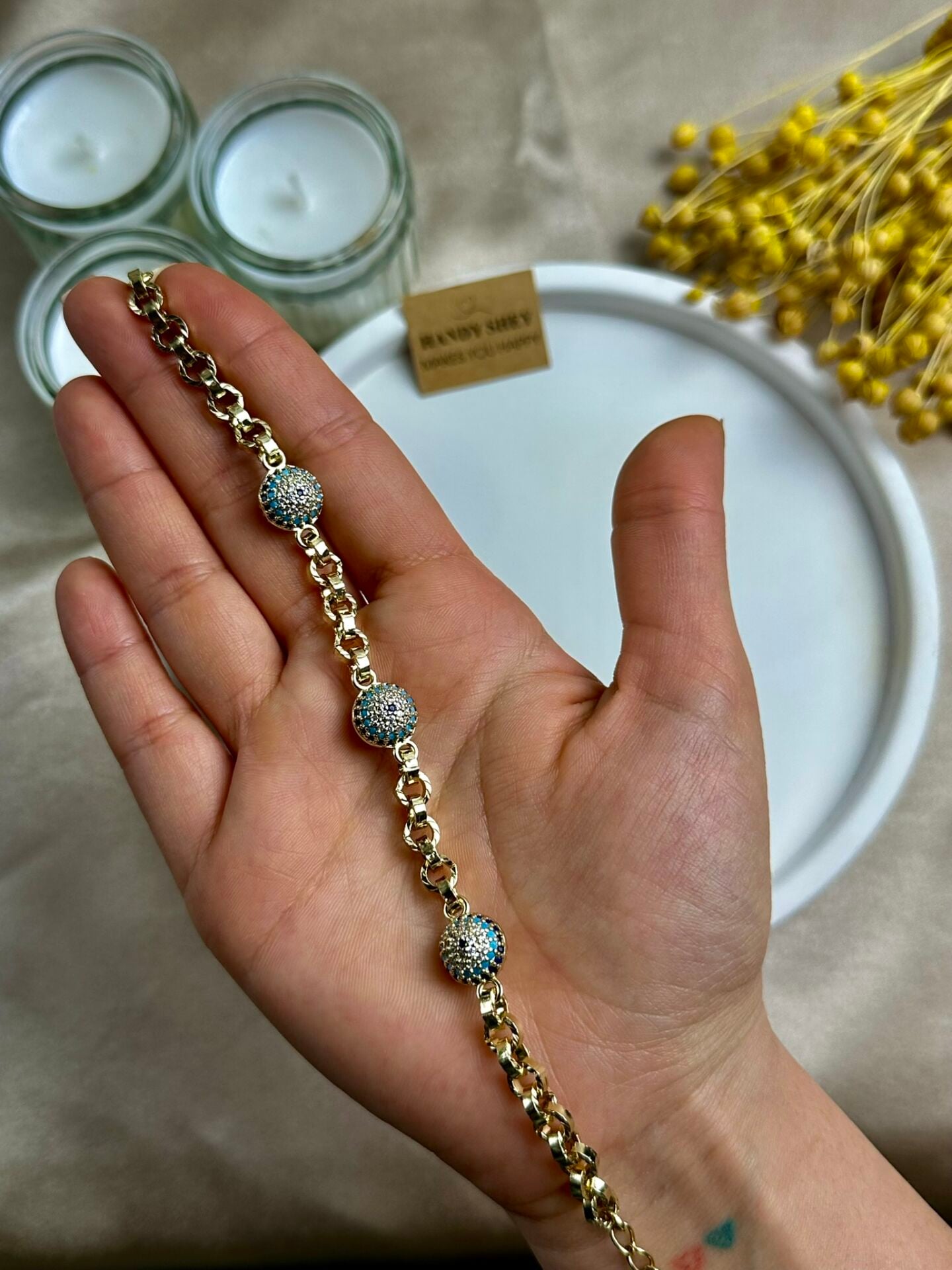 Üç Taşlı Top Nazar Xuping Bileklik | VIP Premium | Xuping Logolu | Gold Renk