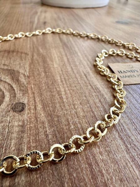 Dokulu Geçmeli Halka Altın Kaplama Kolye | VIP Özel Seri | Gold Renk - 60 Cm