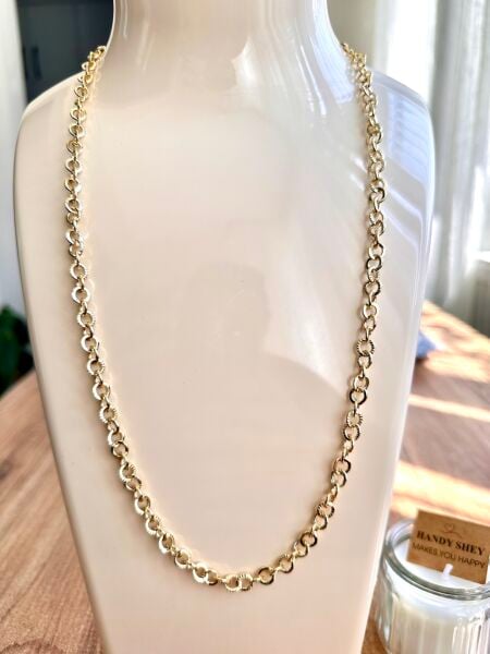 Dokulu Geçmeli Halka Altın Kaplama Kolye | VIP Özel Seri | Gold Renk - 60 Cm