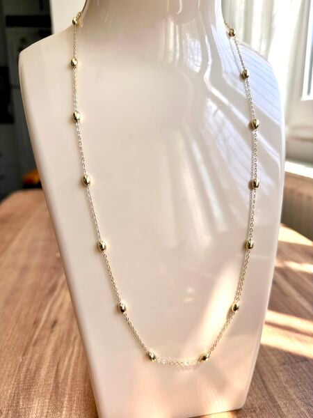 Aralıklı Oval Boncuk Altın Kaplama Kolye | VIP Özel Seri | Gold Renk - 60 Cm