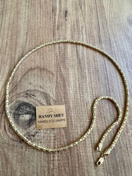 Kare Örgü Zincir Altın Kaplama Kolye | VIP Özel Seri | Gold Renk - 60 Cm