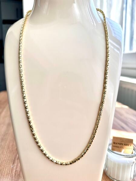 Kare Örgü Zincir Altın Kaplama Kolye | VIP Özel Seri | Gold Renk - 60 Cm