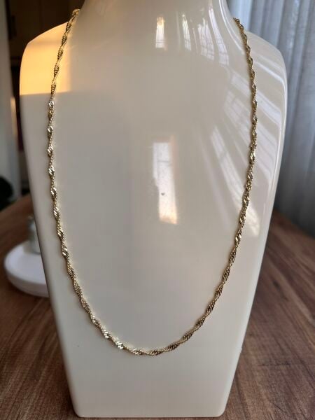 İnce Singapur Zincir Altın Kaplama Kolye | VIP Özel Seri | Gold Renk - 60 Cm